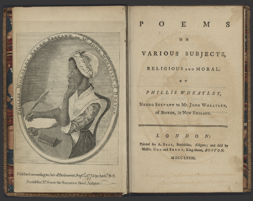 Title page of Phillis Wheatley's "Poems on Various Subjects, Religious and Moral."