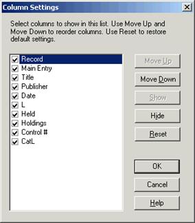 column settings window