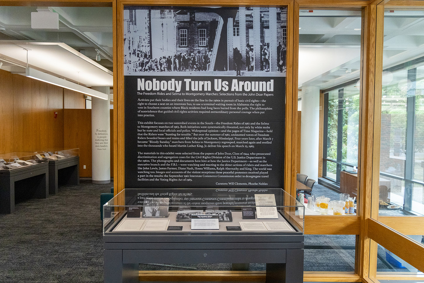 Opening panel and exhibit case for the "Nobody Turn Us Around" exhibition