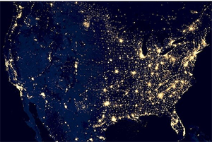 map of U.S. with city lights