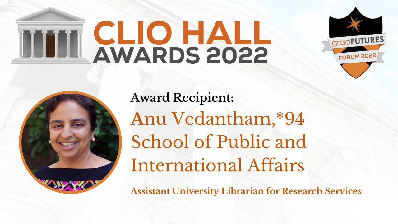  Anu Vedantham, *94 School of Public and International Affairs. Assistant University Lib