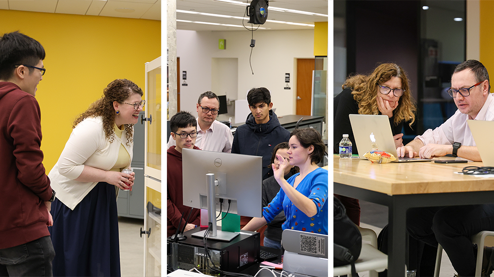 Sarah Reiff-Conell Ariel Ackerly and Ofira Schwartz-Soicher help attendees during the Wintersession