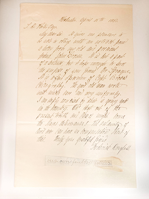 A letter from Frederick Douglass to John Brown from 1861. 