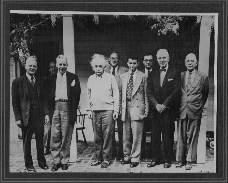Second photo of Palmer Lab Researchers and Physics Department Faculty with Albert Einstein