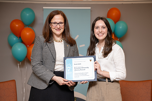 Liz Colagiuri, deputy dean of the college, presented graduate student Keely Smith with the Princeton University Library Award. P