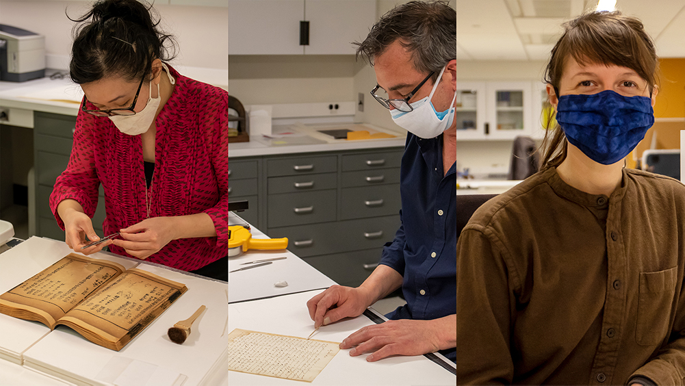  Preservation & Conservation staff members Victoria Wong, John Walako, and Anne Buckwalter.