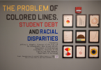 Title wall of The Problem of Colored Lines exhibition with reproductions of W.E.B. Du Bois charts