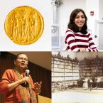 Clockwise from left: bell hooks, a library in San Pablo, Heraclius coin, Eleni Retzepis