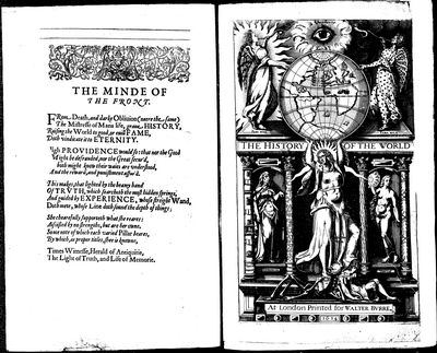 Frontispiece to Sir Walter Raleigh's  The History of the World, London, 1614.  [(Ex) D57.xR155q]