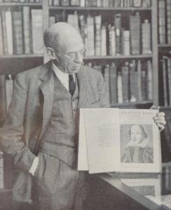 Curator George M. Peck  shows Princeton's First Folio  in the Treasure Room,  Pyne Library (1938)