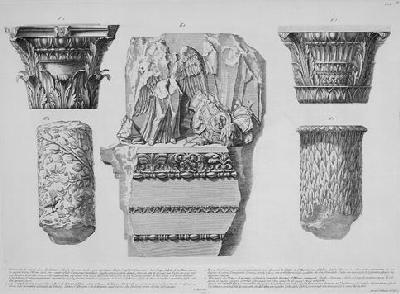 Frammento di architrave e fregio, capitelli e  pezzi di colonne — a plate in  Trofei di Ottaviano Augusto (1753) [Pt. 2 of  (Ex) NA310.P66e; acquired by the Library before 1884]