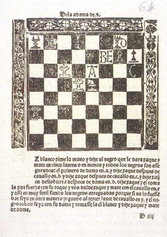 Repetición de Amores e Arte de Axedrez (Discourse on Love and the Art of Chess; Salamanca, 1497), by Luis Ramirez de Lucena,