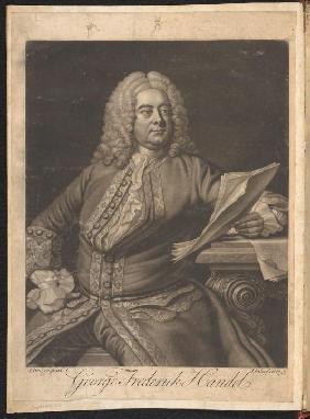 George Frederick Handel 1749.  Mezzotint mounted on endpaper at  front of Alexander Balus:  an oratorio [manuscript,ca. 1748]