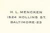 From Mencken&#039;s letterhead