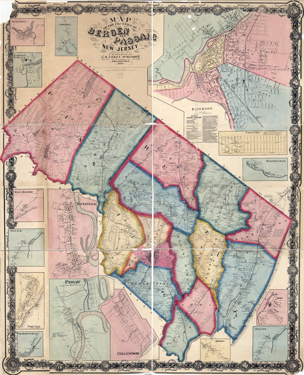 1861 Bergen County Wall Map Small 
